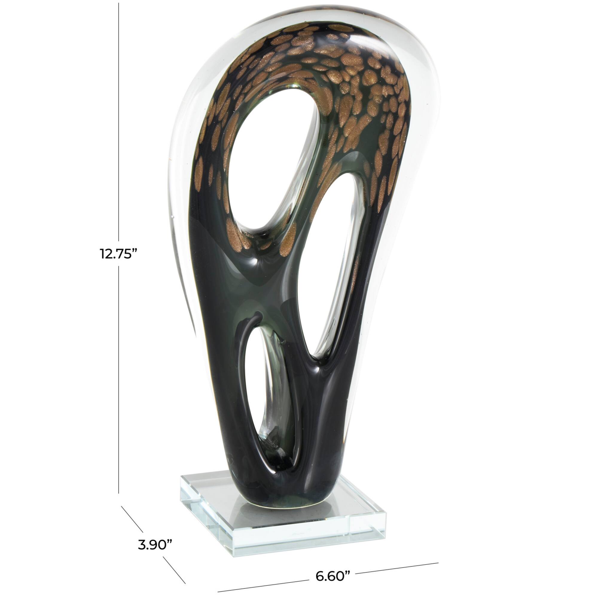 13" Black & Gold Abstract Curved Cutout Sculpture